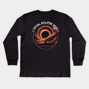 TOTAL ECLIPSE READING BOOKS BY THE RIVER 2024 Kids Long Sleeve T-Shirt